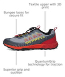 MERRELL KIDS' AGILITY PEAK TRAIL RUNNERS - SIZE: YOUTH 3 - GRAY LAVA - Brand New