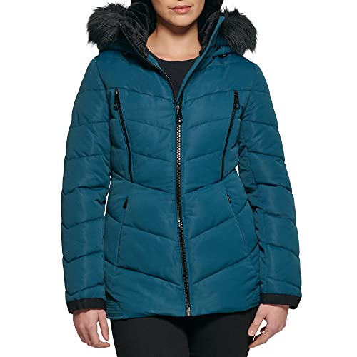 GUESS WOMENS COLD WEATHER HOODED PUFFER COAT - SIZE WOMEN S - TEAL - Brand New