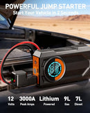 HIPOM JUMP STARTER BATTERY JUMPER STARTER PORTABLE AIR COMPRESSOR - BLACK/ORANGE - Like New