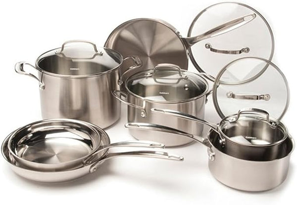 CUISINART 12-Piece Stainless Steel Cookware Set CLCS-12 - Chrome Silver Like New