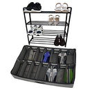 RoomTalks 4 Tier Shoe Rack and 12 Pair Under Bed Shoe Storage (Black & Grey) - Brand New