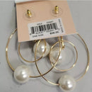 REBECCA MINKOFF DROP FRONT FACING HOOP EARRINGS ONE SIZE - GOLD AND PEARL - Brand New