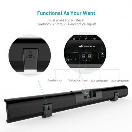 MEIDONG 2.1 CHANNEL 37" BLUETOOTH SOUNDBAR WITH REMOTE KY-2022 - BLACK Like New