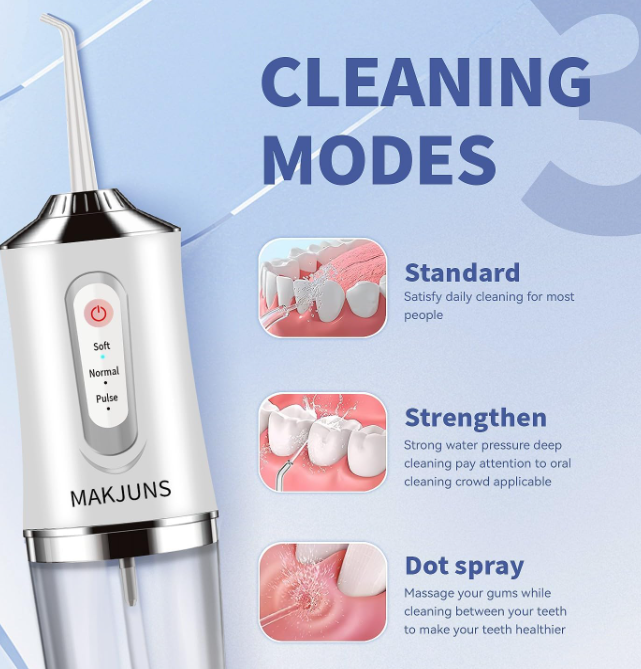 MAKJUNS Water Dental Flosser 3 Modes 4 Jets Rechargeable White MK-WHITE Like New