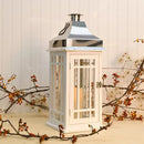 LUMABASE WOODEN LANTERN BATTERY-OPERATED CANDLE - WHITE WITH CHROME ROOF - Like New