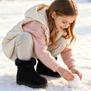 Girls Boots Warm Ankle Winter Boots Kids Soft Plush Lining Fur Collar - Black - Brand New