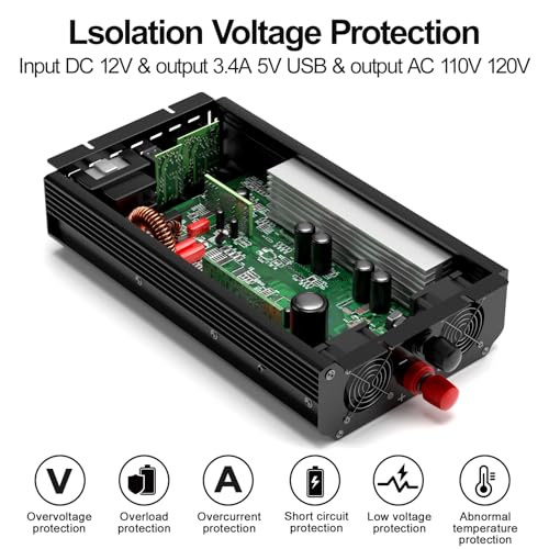 ROARBATT 3000W POWER INVERTER,12V DC AC 110V120V PEAK POWER 6000W - RED - Like New