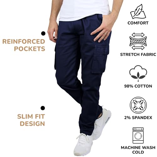 BLU ROCK MEN'S FLEX-STRETCH COTTON CARGO PANTS 31" INSEAM SIZE: MEN 42 NAVY - Like New