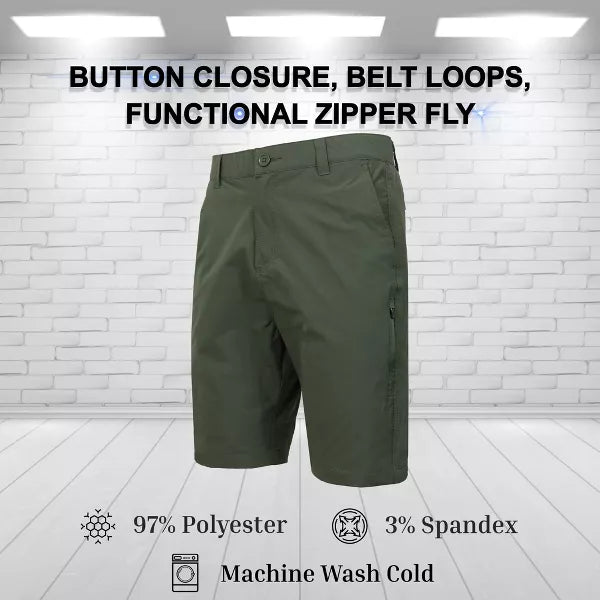 BLUE ROCK MEN’S 6-POCKET ALL MOTION STRETCH UTILITY SHORTS - SIZE: 38 - OLIVE - Like New