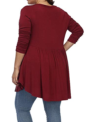 ALLEGRACE Women's Plus Size Henley V Neck Button Tunic Tops Long sleeve - Brand New