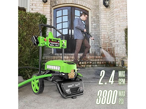 GREENER ELECTRIC PRESSURE WASHER 3800 MAX PSI 2.4 MAX GPM SOAP TANK - GREEN - Like New