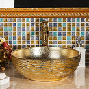 Bathroom Vessel Sinks, Shiny Gold, Ceramic Round sink,16.4" - Brand New