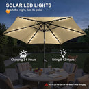 FRUITEAM Solar LED Outdoor Market Umbrella with LED Lights Tilt Crank - Beige - Brand New
