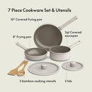 BELLA 7 PIECE COOKWARE SET EVERGOOD CERAMIC NONSTICK COATING - OATMILK - Like New