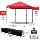 CROWN SHADES Patented 8ft x 8ft Outdoor Pop up Portable Shade B0BKPMHPNF - Red - Brand New