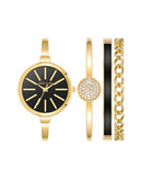 ANNE KLEIN WOMEN'S BANGLE WATCH AND BRACELET SET - GOLD/BLACK - Like New