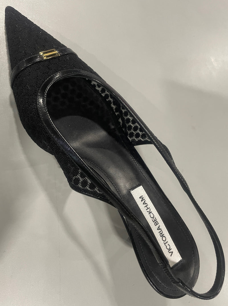 VICTORIA BECKHAM,LEATHER-TRIMMED MESH SLINGBACK PUMPS SIZE: WOMEN 9 - BLACK - Like New