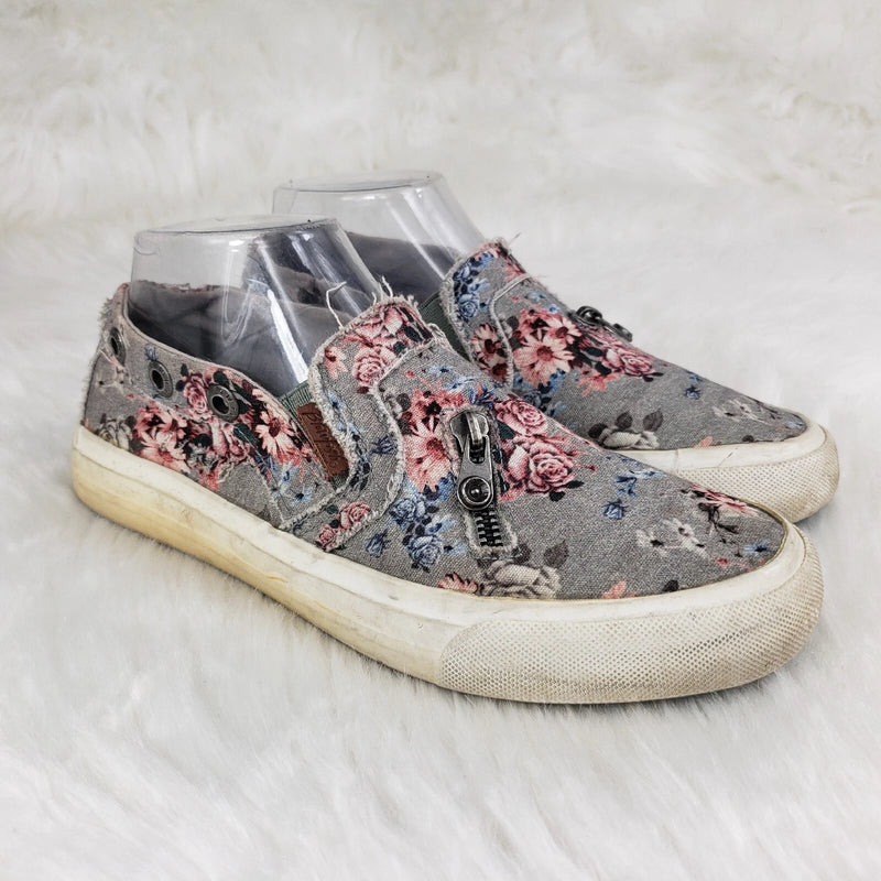 BLOWFISH MALIBU CASUAL SNEAKERS SHOES - SIZE: WOMEN 7 - GRAY PINK FLOWERS - Like New