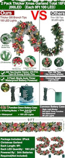 [ 2 Pack Timer 8 Modes 9 Ft 100 LED Prelit Christmas Garland Lights ] - Brand New