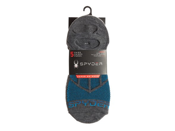 SPYDER MEN'S 5 PAIRS TWO TONE LOGO SOCKS - SIZE: MEN 6-12 - GRAY/BLACK/BLUE - Brand New