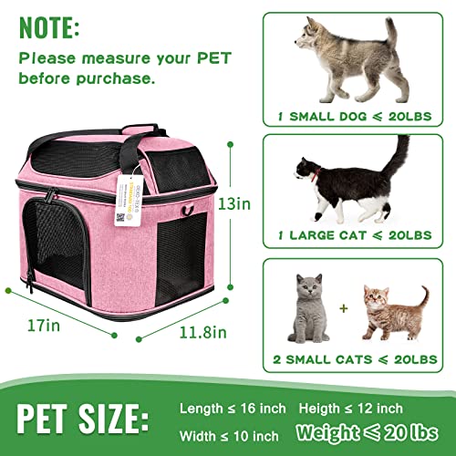 BEJIBEAR PET CARRIER FOR CAT, DOG, TRAVEL, COLLAPSIBLE, TSA, 20 LB, PINK - Like New