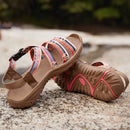 OUTPRO WOMENS HIKING OPEN TOE SANDALS - SIZE: WOMEN 8.5 - BROWN/MULTICOLOR - Like New