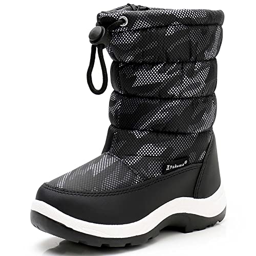 APAKOWA KIDS BOYS GIRLS WINTER SNOW BOOTS SIZE 26 - SIZE YOUTH 8.5 - GRAY/BLACK - Brand New