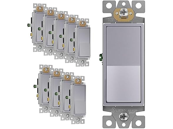 ENERLITES 3-WAY DECORATOR PADDLE LIGHT SWITCH 93150-SV-10PCS - SILVER - Brand New