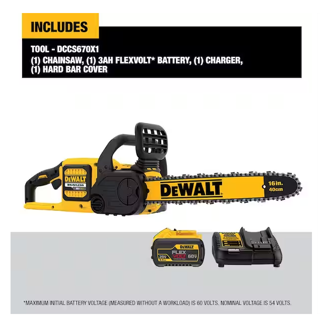 DEWALT FLEXVOLT 60V MAX 16" Brushless Cordless Battery Powered Chainsaw - YELLOW - Like New