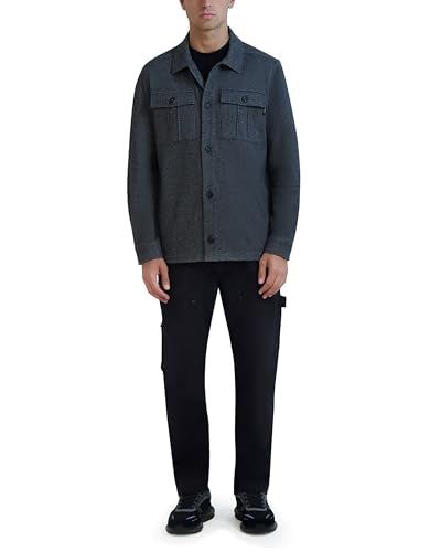 KARL LAGERFELD MEN'S LONG SLEEVE HEATHERED SHIRT JACKET SIZE S GRAY - Brand New