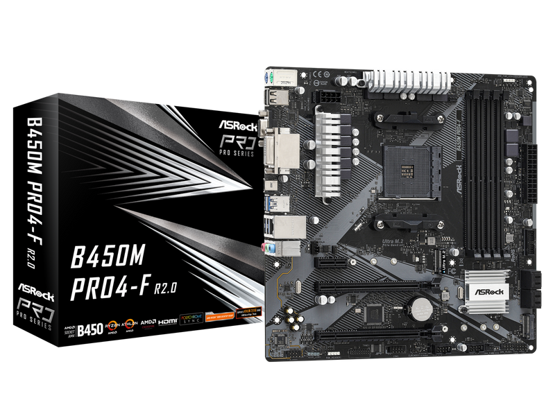 ASRock B450M Pro4-F R2.0 Socket AM4 AMD B450 DDR4 Micro ATX Motherboard 7 USB
