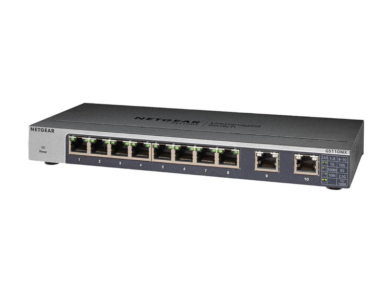 NETGEAR 10-Port Gigabit/10G Ethernet Unmanaged Switch (GS110MX) - with 2 x