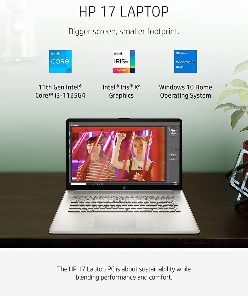 HP LAPTOP 17 HD+ 1600x900 TOUCH I3-1125G4 8GB 256GB SSD SILVER 17-CN0010NR - Like New