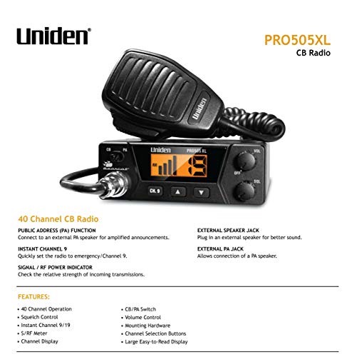 UNIDEN PRO505XL 40-CHANNEL CB RADIO PRO-SERIES - BLACK - Like New