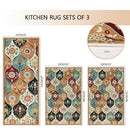 FALFLOR MOROCCAN TRELLIS KITCHEN RUG SETS OF 3 NON SLIP KITCHEN MATS - COLORFUL - Like New