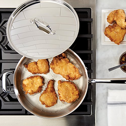 BREVILLE CLAD STAINLESS STEEL PAN FRYING PAN WITH LID 5 QUART - SILVER - Like New
