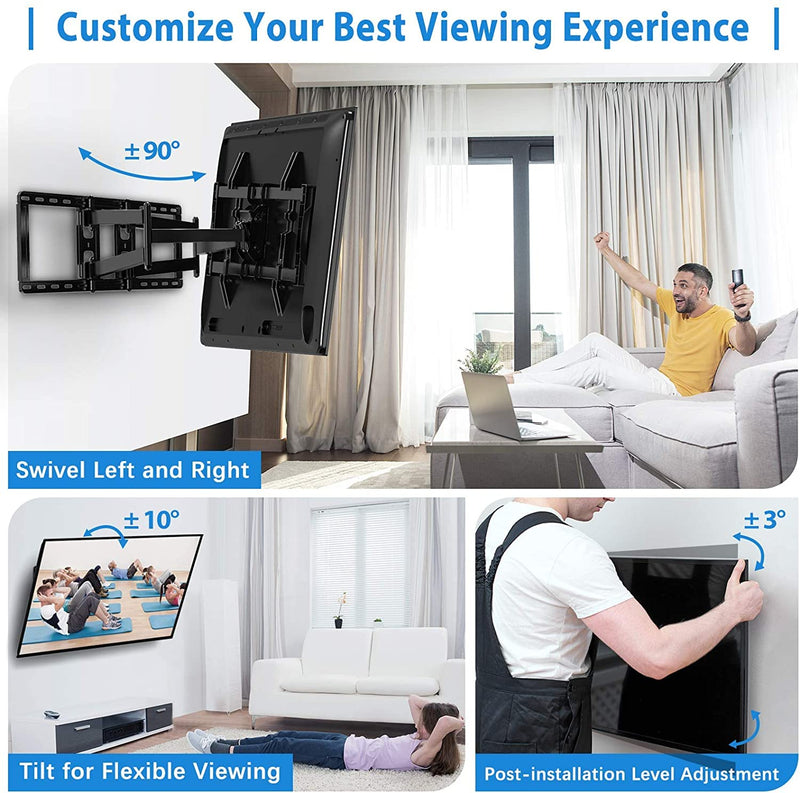 PIPISHELL TV WALL MOUNT BRACKET FULL MOTION FOR 50-90 INCH FLAT CURVED TV, BLACK - Like New