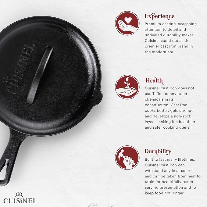 Cuisinel Cast Iron Skillet Lid - 8" Pre-Seasoned Covered Frying - Scratch & Dent