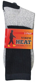 VINCO SOCKS 6 PAIRS MENS HEATED THERMAL CREW HEAVY DUTY 10-13 - RED/BLUE/BLACK - Brand New