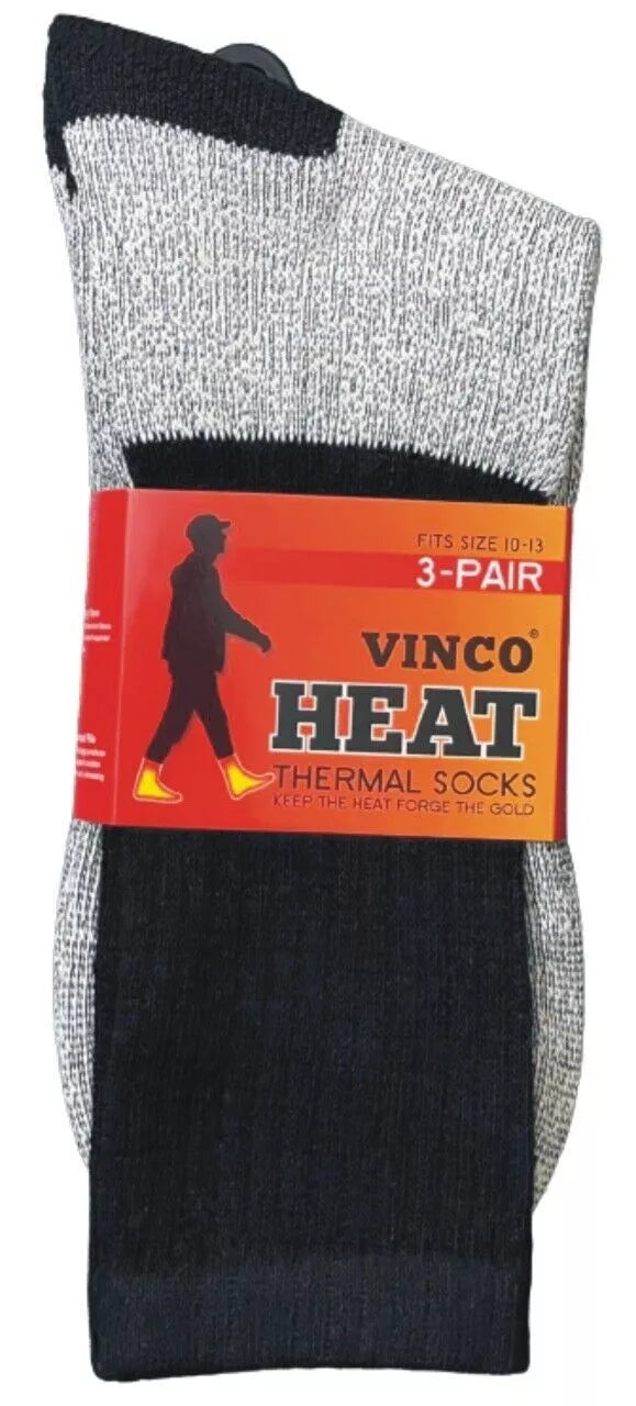 VINCO SOCKS 6 PAIRS MENS HEATED THERMAL CREW HEAVY DUTY 10-13 - RED/BLUE/BLACK - Brand New