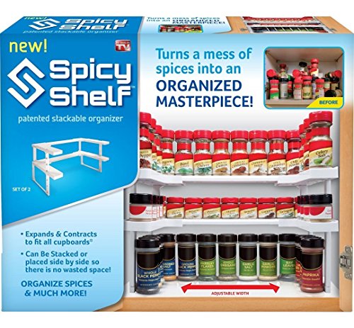 SPICY SHELF PATENTED SPICE RACK AND STACKABLE ORGANIZER , ADJUSTABLE - WHITE - Like New