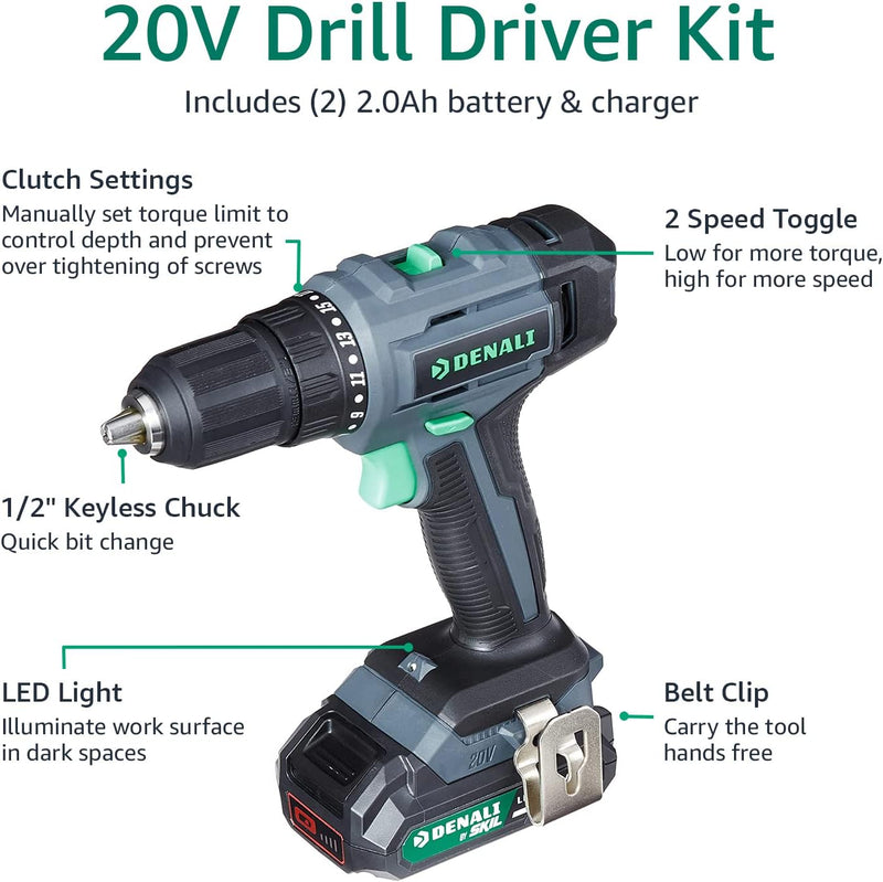 DENALI BY SKIL DRILL DRIVER KIT INCLUDES TWO 2.0AH LITHIUM BATTERIES- BLUE Like New