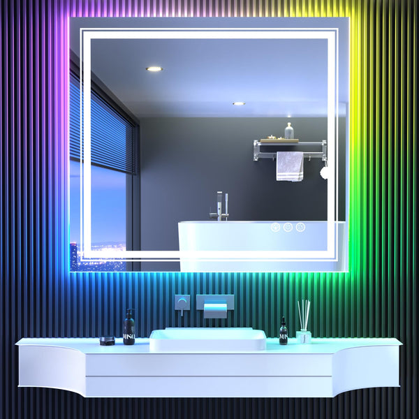 SNOWDOOL LED FOR BATHROOM 40"X36" 8 RGB Backlit +3 Front Lit KM007-RGB1R10091UL - Like New