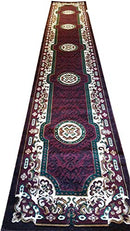 Kingdom Traditional Long Runner Rug Burgundy w/ Green & Tan D123 - Brand New
