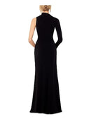 Betsy & Adam Long Jersey Asymmetrical Sleeve Gown Black 8 - Brand New