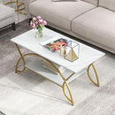 Giantex 2-Tier Rectangular Coffee Table Faux Marble Table with Open Storage - Like New
