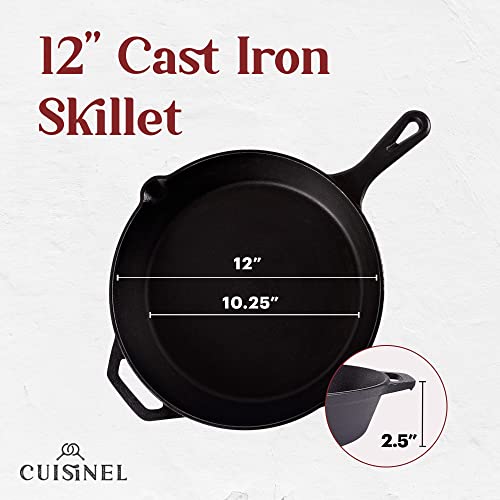 CUISINEL CAST IRON SKILLET 12"-INCH FRYING PAN PRE-SEASONED OVEN SAFE COOKWARE - Like New