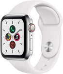 APPLE WATCH SERIES 5 GPS + CELL, 44MM SILVER STAINLESS STEEL & WHITE BAND - Like New