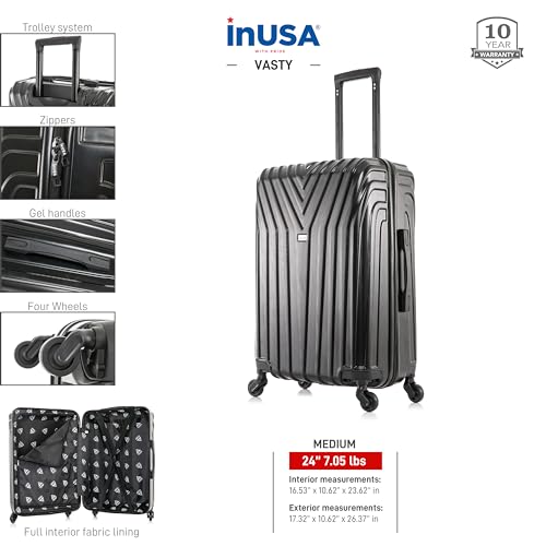 InUSA VASTY Luggage Spinner Wheels Durable Lightweight Hardside Suitcase - Black - Like New