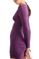 Forever 21 women's ruched v-neck mini dress Dark Purple Large - Brand New